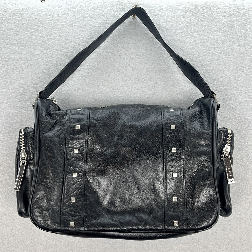JOHN RICHMOND - women’s black genuine leather shoulder bag silver‎ studs